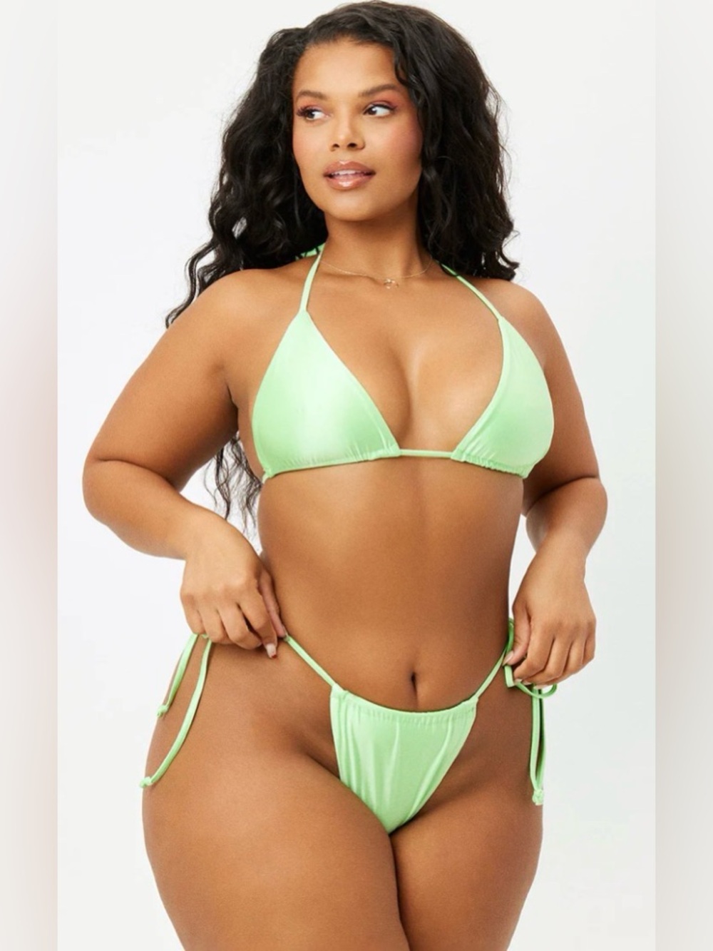 NWT Frankie’s Bikini Lime Green Honeydew Tia Naomi Osaka String Bikini Bottom XL